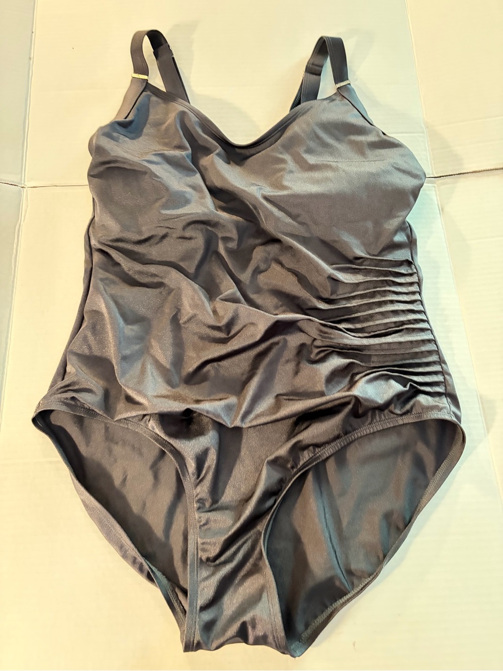 Calvin Klein Charcoal Gray One-Piece Swimsuit with Side Ruching